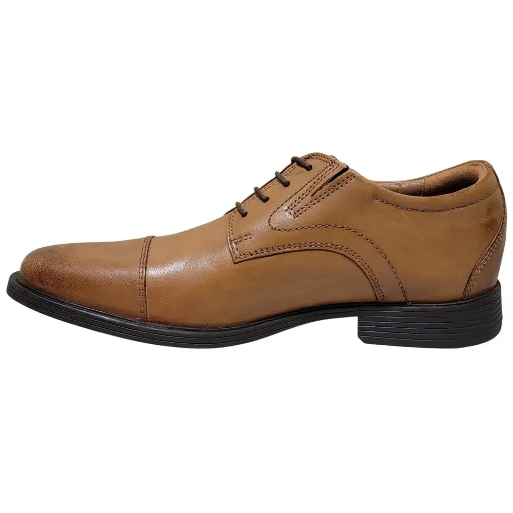 Clarks Men Whiddon Cap Toe Derby Oxfords Size US 8M Dark Tan Brown Leather